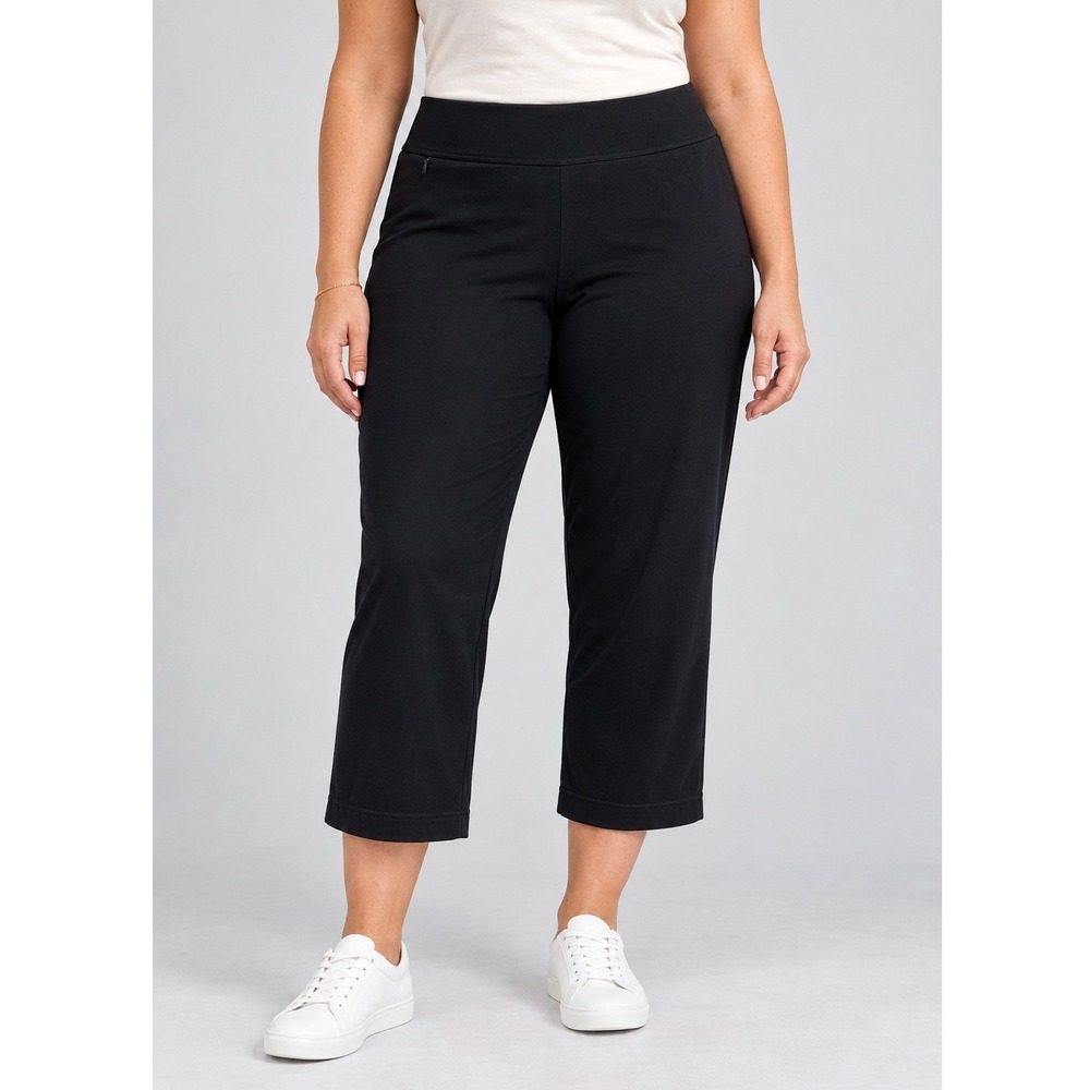 Lands End Starfish Knit Crop Pants Womens Large Black Stretch Yoga Casual Pocket